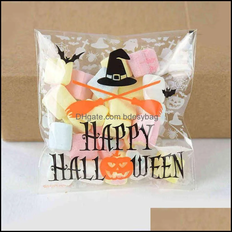 25pc halloween candy bag plastic transparent snack gift packaging bag halloween party decoration trick or treat kid gift supplies