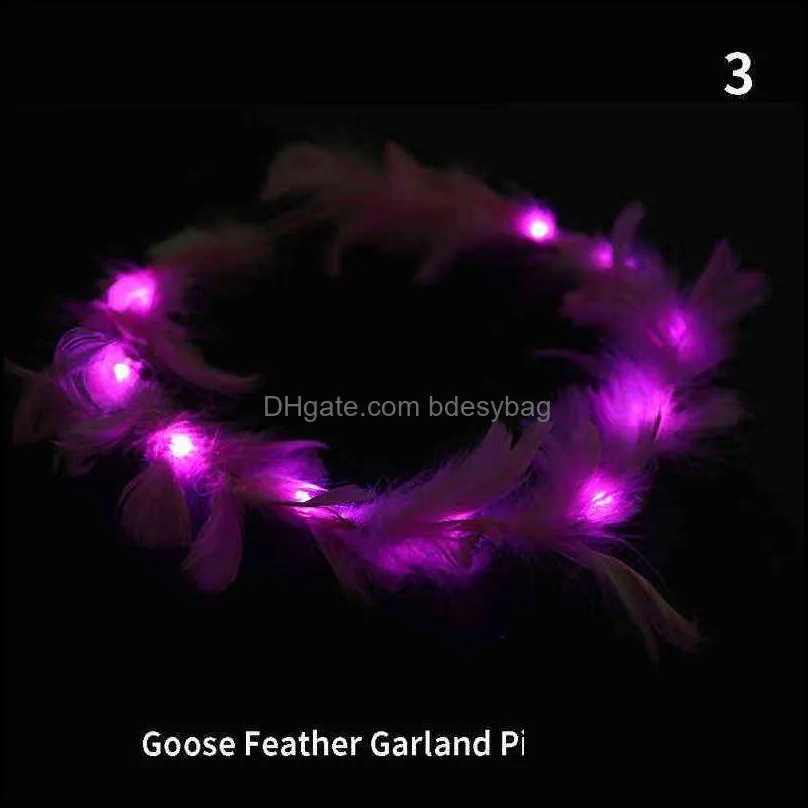 1pc led flower crown headband luminous feather wreath multicolor light up flower hair garland for women girl wedding party decor