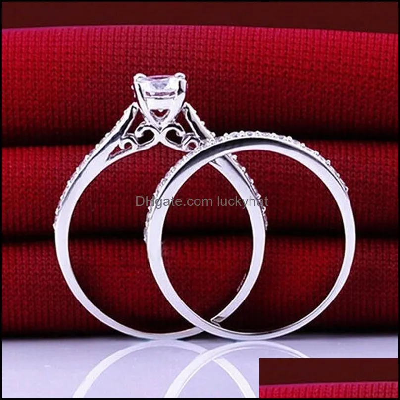 pretty rings set for women men bijoux femme fashion jewelry bijoux silver crystal engagement wedding rings set
