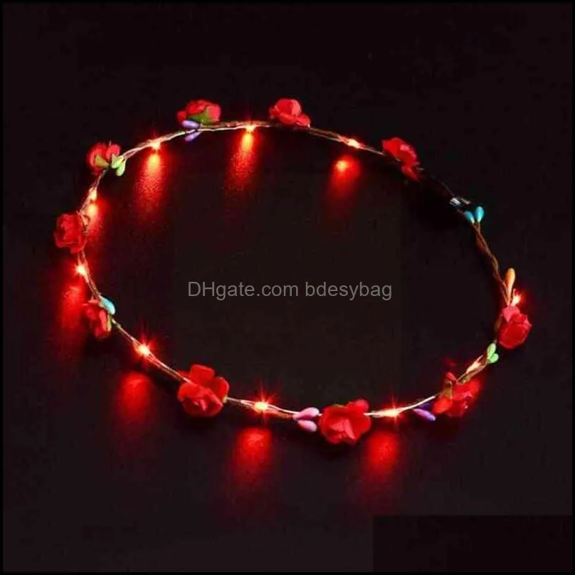 1pc flower crown wreath luminous 10-led hair wreath hairband garland crown flower headband glowing wreath for party christm a9w1