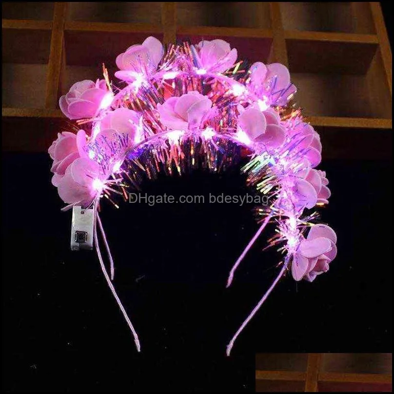 led flashing flower headband female girl light up hair wreath garlands headwear shiny wreath rave birthday party fonts christmas