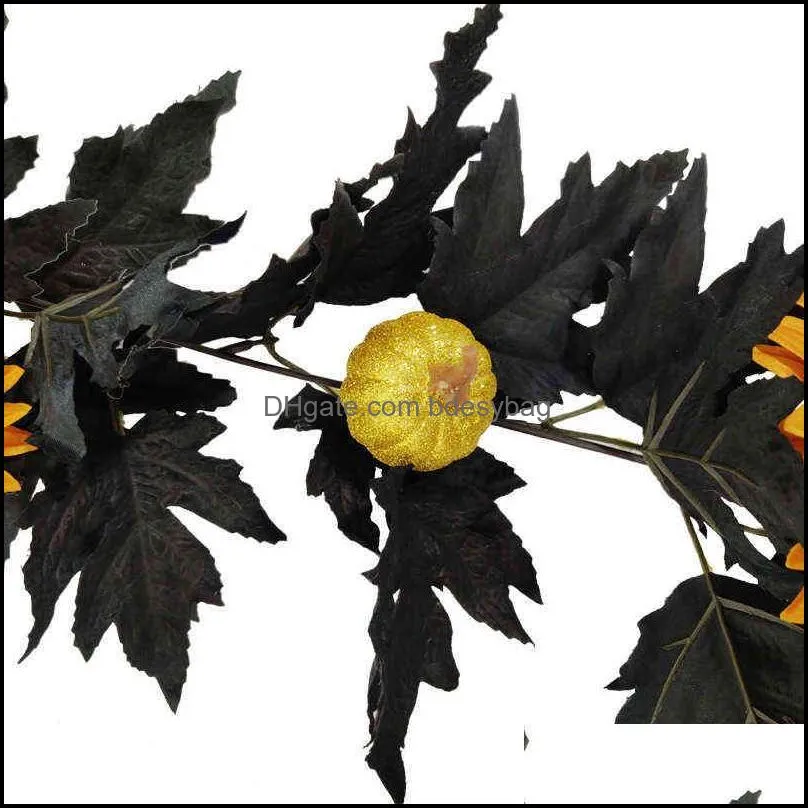 halloween artificial wreaths black rattan pumpkin berry decoration maple garland rattan garden home diy decor for thanksgiving y220725
