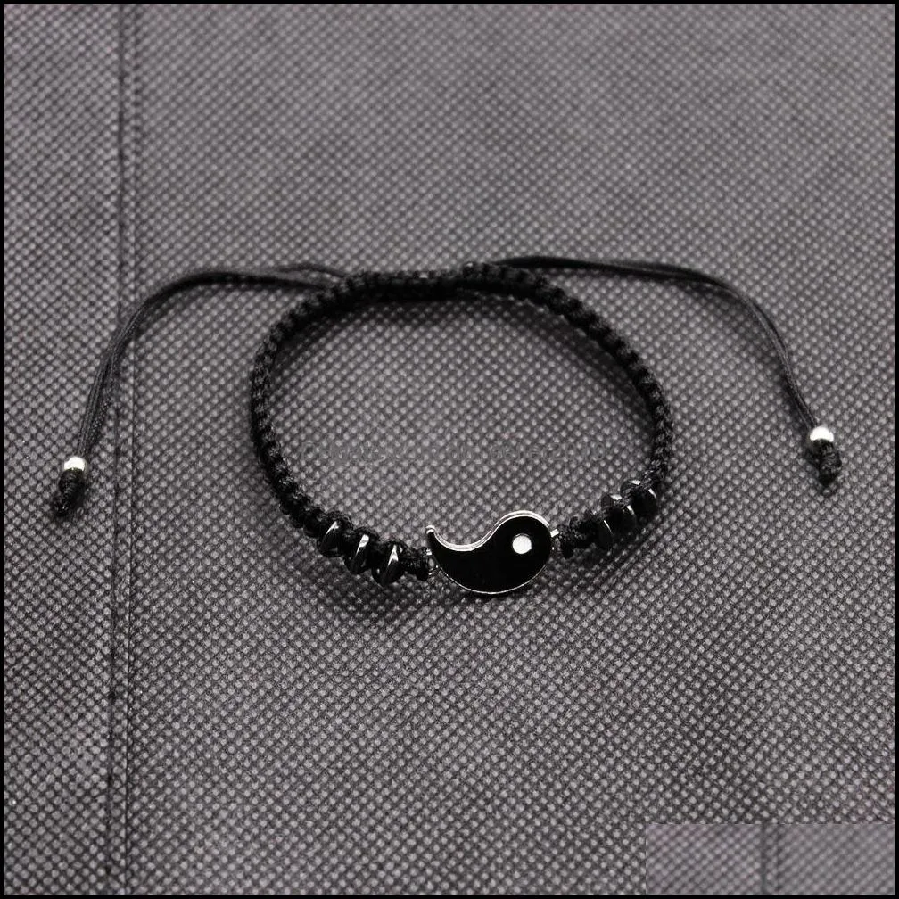 tai chi yin yang couple bracelets alloy pendant adjustable braid chain bracelet matching lover bracelets