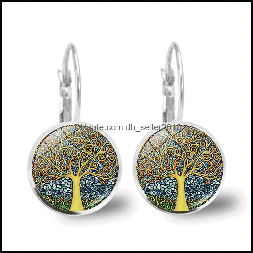 tree of life silver color earrings fashion france cabochon glass earrings for women earhook earrings life tree glass cabochon jewelry