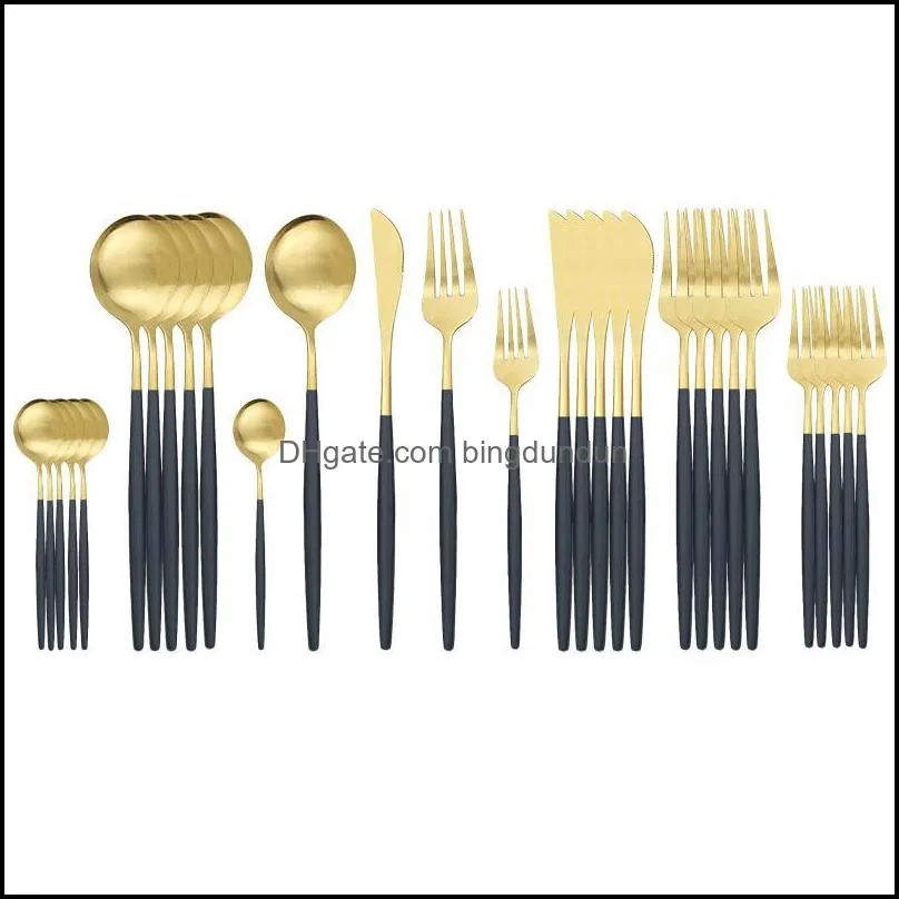 30pcs matte gold tableware set stainless steel dinnerware kitchen flatware knife spoon dessert fork dinner cutlery sets