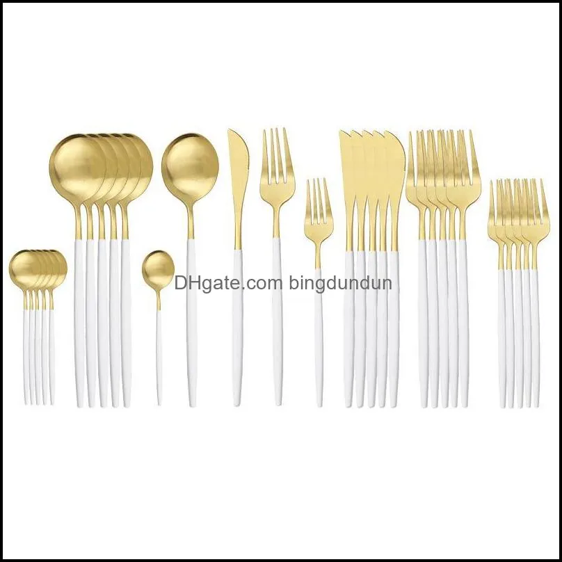 30pcs matte gold tableware set stainless steel dinnerware kitchen flatware knife spoon dessert fork dinner cutlery sets