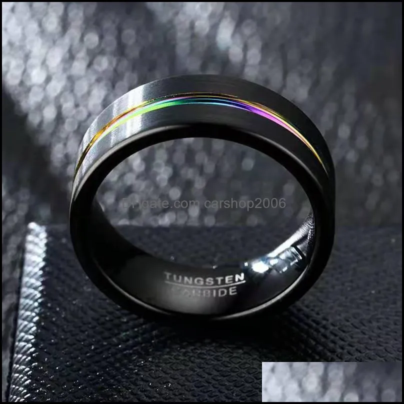 stainless steel ring men thin line groove matte brushed surface beveled edge mens wedding band rings