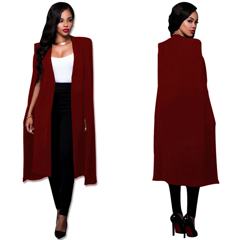 Women Long Suit Blazer Office Lady Coat Solid Sleeves Cape Poncho Female Elegant Jacket Women s Formal Feminino 220818