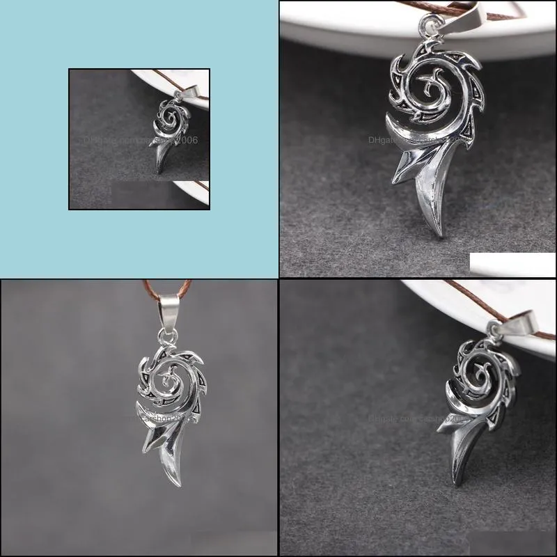 men`s punk dragon flame titanium stainless steel cool leather chain pendant necklace men`s necklace wholesale
