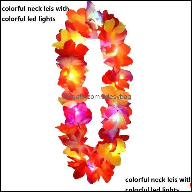 1pcs women girl led lights hawaii flower leis hair band garland hula luau glow wreath necklace party birthday wedding christmas