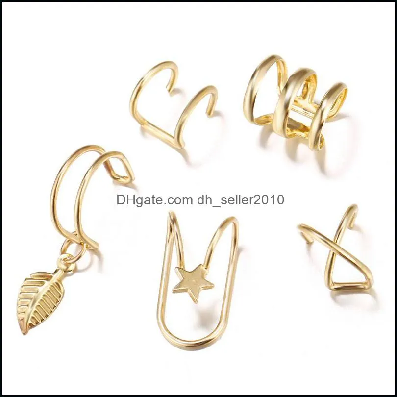 7pcs fashion gold star leaves non-piercing ear clip earrings for women simple fake cartilage ear cuff jewelry clip fashion accessories