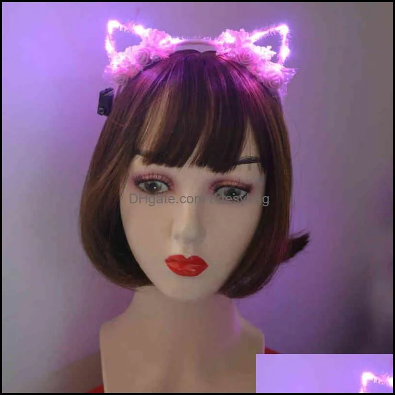 women girls flower crown bunny fox cat ear hair hoop glow string light headband party gift cosplay birthday costume halloween y220725