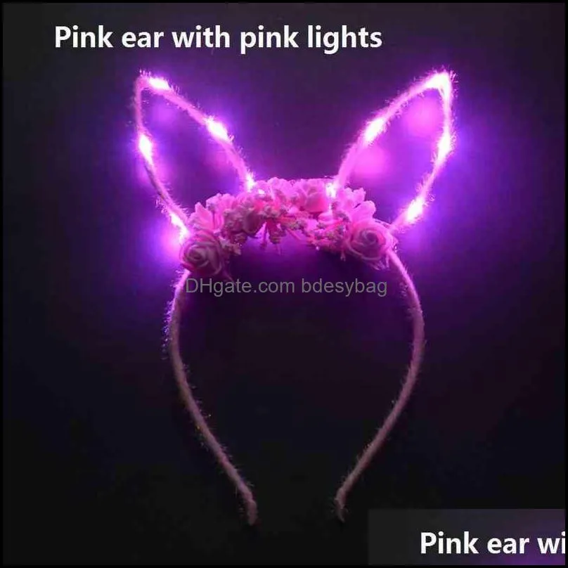 led rabbit bunny ears flower headband party lights gift masquerade props cosplay birthday wedding luminous festival costume y220725