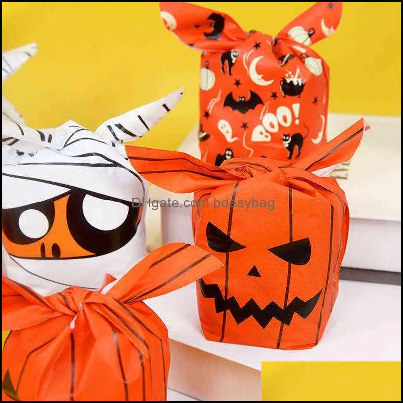 25pc pieces halloween pumpkin candy snack bunny ears bags halloween candy bags plastic snack bags for halloween party supplies y220805