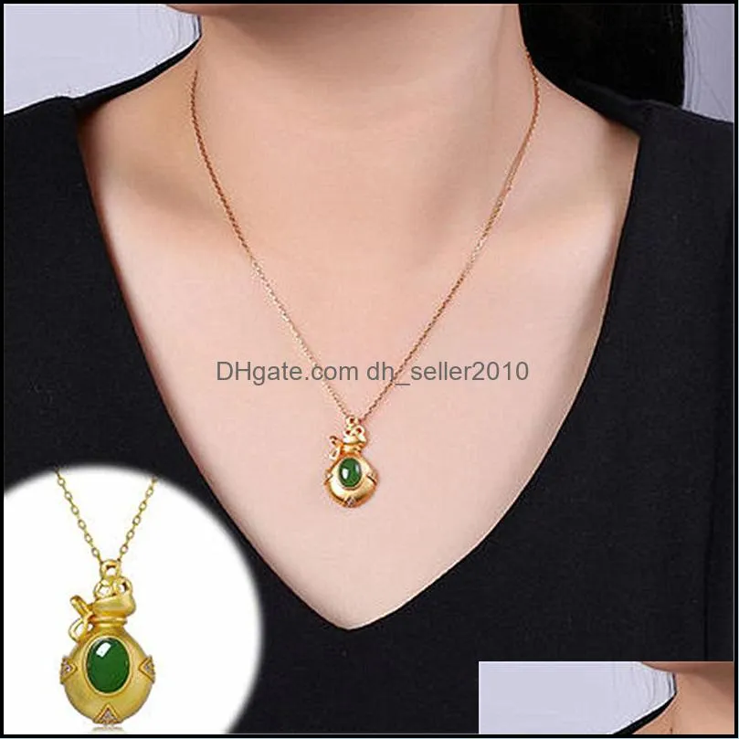 natural green jade pendant necklace silver necklace chinese jadeite amulet fashion charm jewelry gifts for women