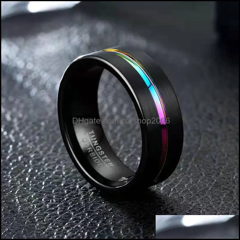stainless steel ring men thin line groove matte brushed surface beveled edge mens wedding band rings