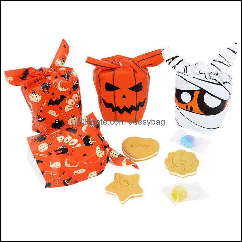 25pc pieces halloween pumpkin candy snack bunny ears bags halloween candy bags plastic snack bags for halloween party supplies y220805