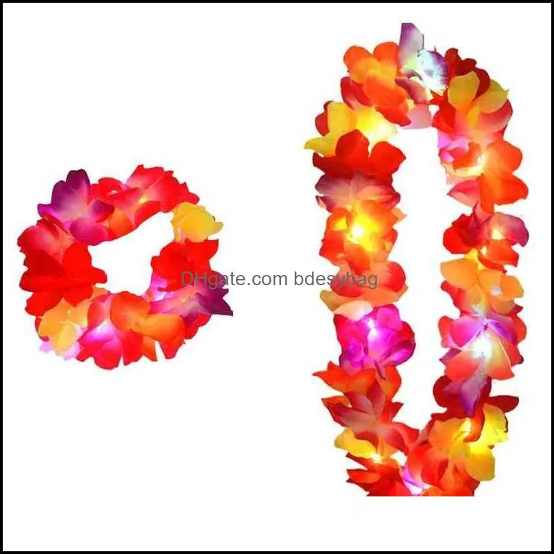 1pcs women girl led lights hawaii flower leis hair band garland hula luau glow wreath necklace party birthday wedding christmas