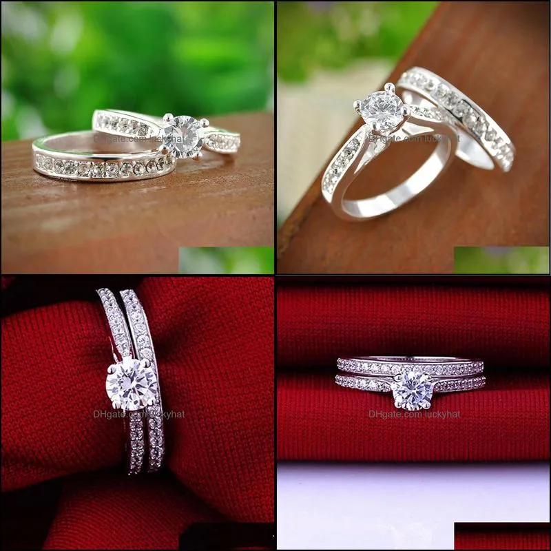 pretty rings set for women men bijoux femme fashion jewelry bijoux silver crystal engagement wedding rings set
