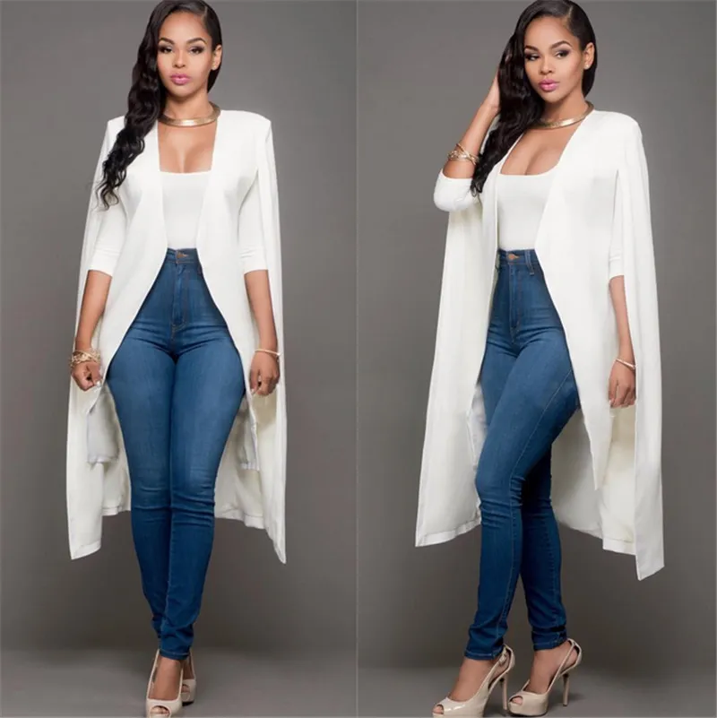 Women Long Suit Blazer Office Lady Coat Solid Sleeves Cape Poncho Female Elegant Jacket Women s Formal Feminino 220818