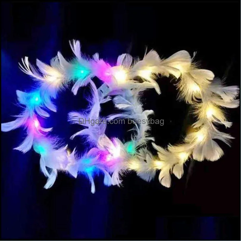 1pc led headband coloful flashing flower wreath crown light up garland christmas halloween birthday party prom for women girls y220725