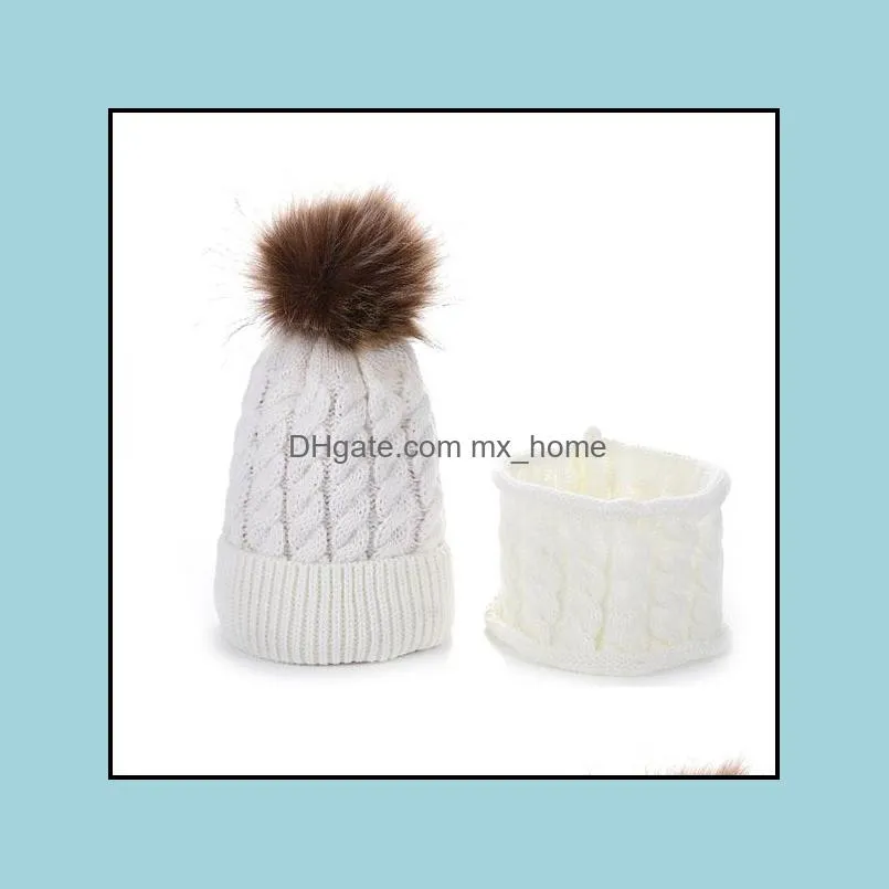 m338 new autumn winter baby kids warm wool ball knitted hat with neck warmer children knitwear beanie skull cap neckerchief