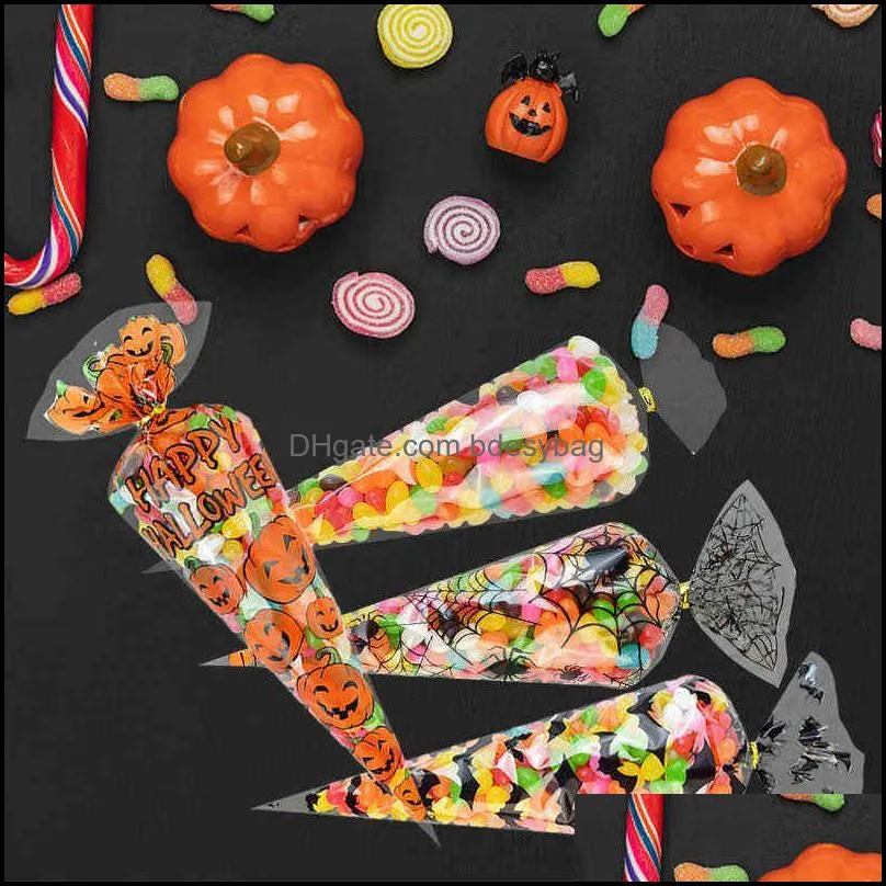 25pc pumpkin skull bat candy bag transparent cellophane plastic package bag for happy halloween party gifts  supplie y220805