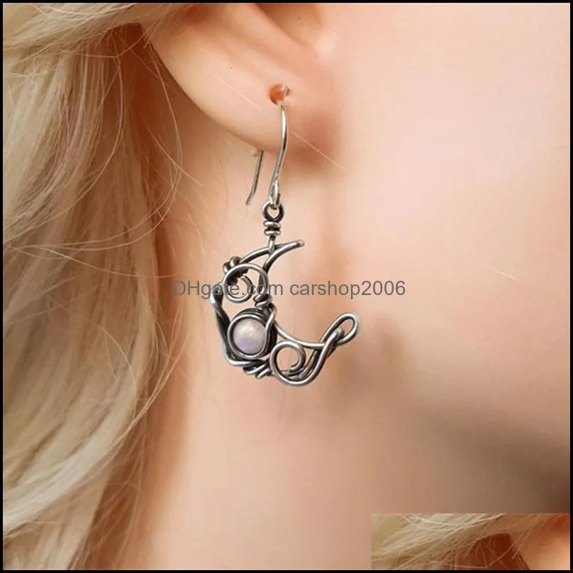 bohemia sun and moon earrings silver color crystal drop earrings women female boho fashion jewelry gift