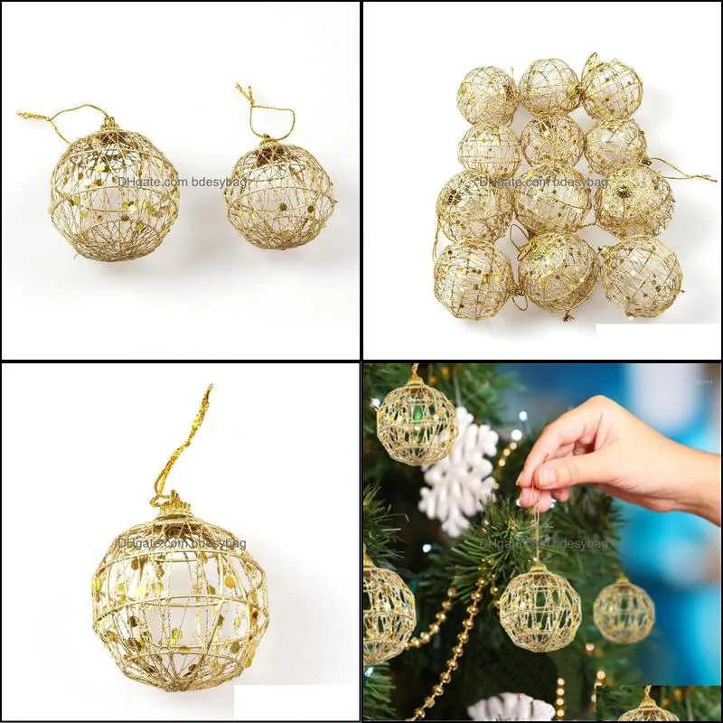 party decoration 6 pcs glitter christmas tree hollow out balls xmas gold ball decorations ornaments wedding home decor 5/6cm