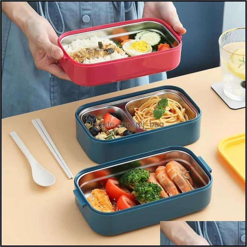 dinnerware sets stainless steel cute lunch box for kids container storage boxs wheat straw material leak-proof japanese style bento