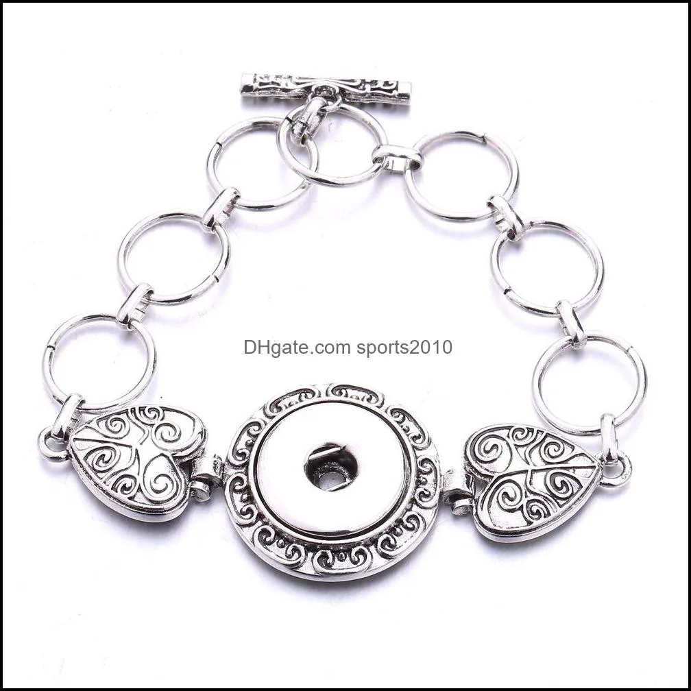 colorful silver gold rose color 18mm snap button heart charms bracelet bangle for women supplier wholesal sports2010