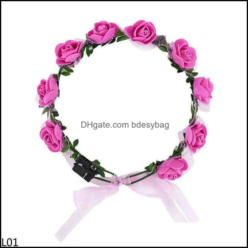 flower wreath luminous led women girl glow light up adjustable headband neon wreath headpiece wedding birthday festival hairband