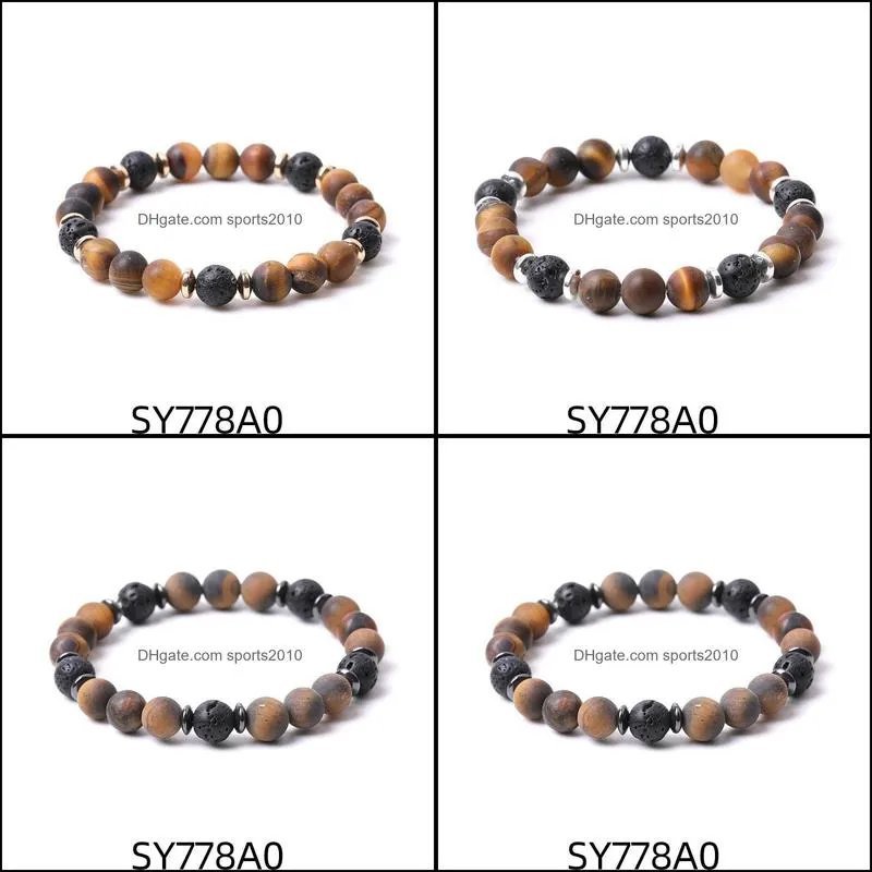 8mm matte tiger`s eye stone beads hematite lava stone strand bracelets for women men yoga buddha energy jewelr sports2010