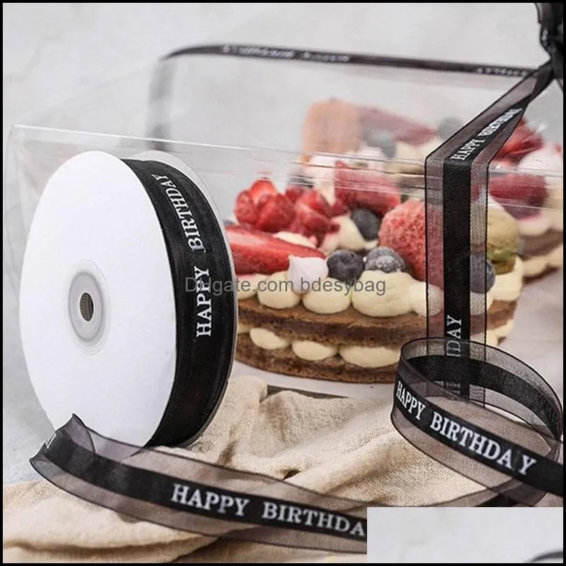 party decoration polyester ribbon cake shop baking printed ribbons floral happy birthday packaging gift diy tie handmade material