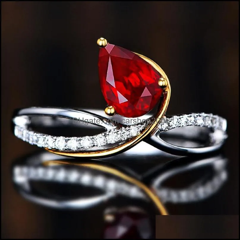 gold silver ring for female jewelry oval ruby zircon gemstones open rings wedding party drop crystals rings