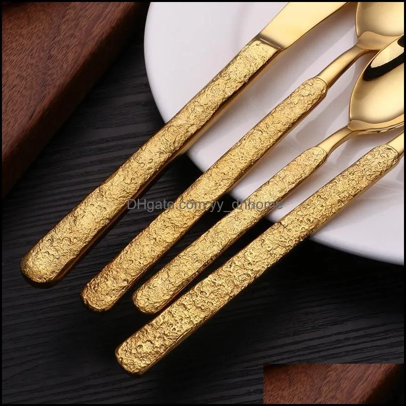 platinum stone pattern 304 stainless steel cutlery luxury steak knife western tableware 4-piece and fork set dinnerware sets