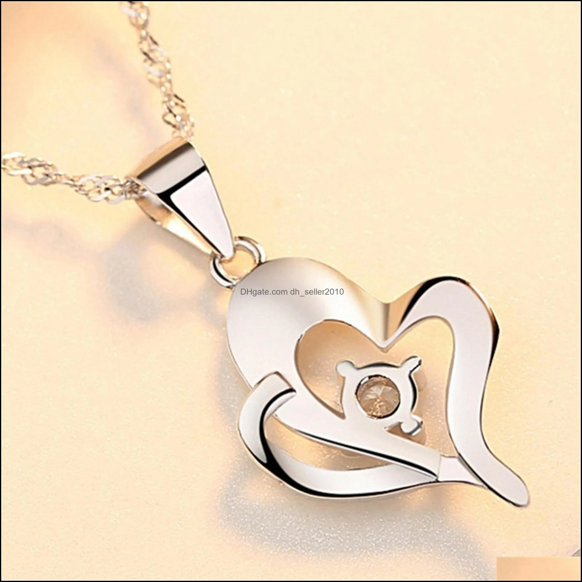 lnrrabc trendy crystal pendant friendship shape small love heart long chain statement necklace stone silver for girlfriend