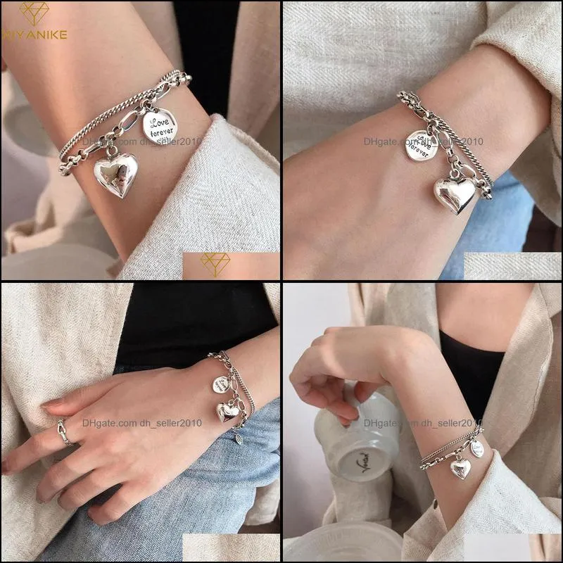 925 sterling silver love letter heart double layer bracelet female unique design thai silver retro light luxury jewelry