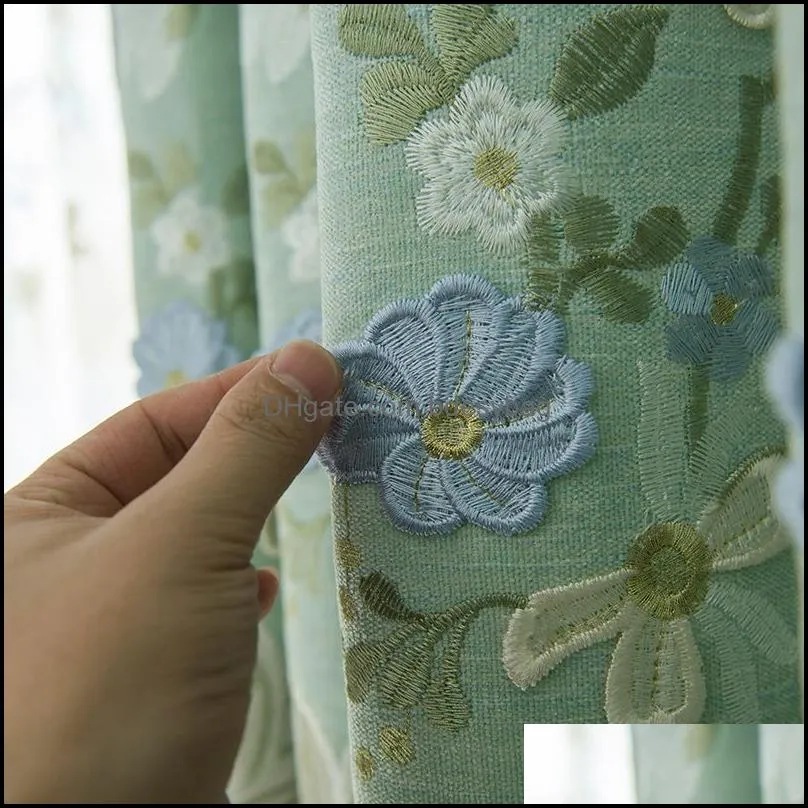 curtain & drapes custom classical simple window green relief embroidered lace bean cotton bedroom cloth blackout tulle m830curtain