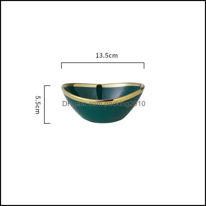 bowls nordic luxury green glaze ceramic in gold inlay creative salad fruit snack soup dessert noodle bowl tray kitchen tableware