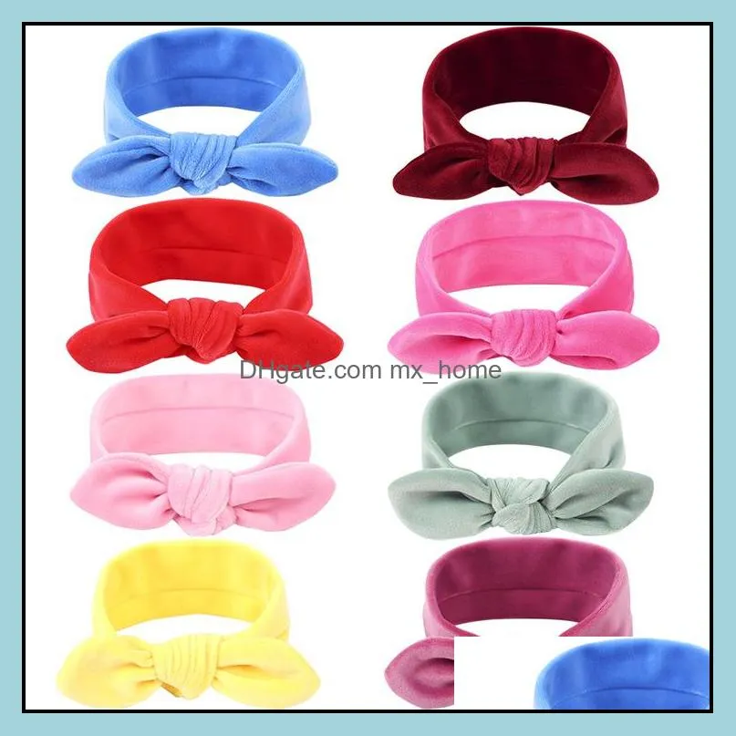 infant baby girls velvet bowknot headband kids bunny ear hairband children candy color bandanas head band 8 colors mxhome