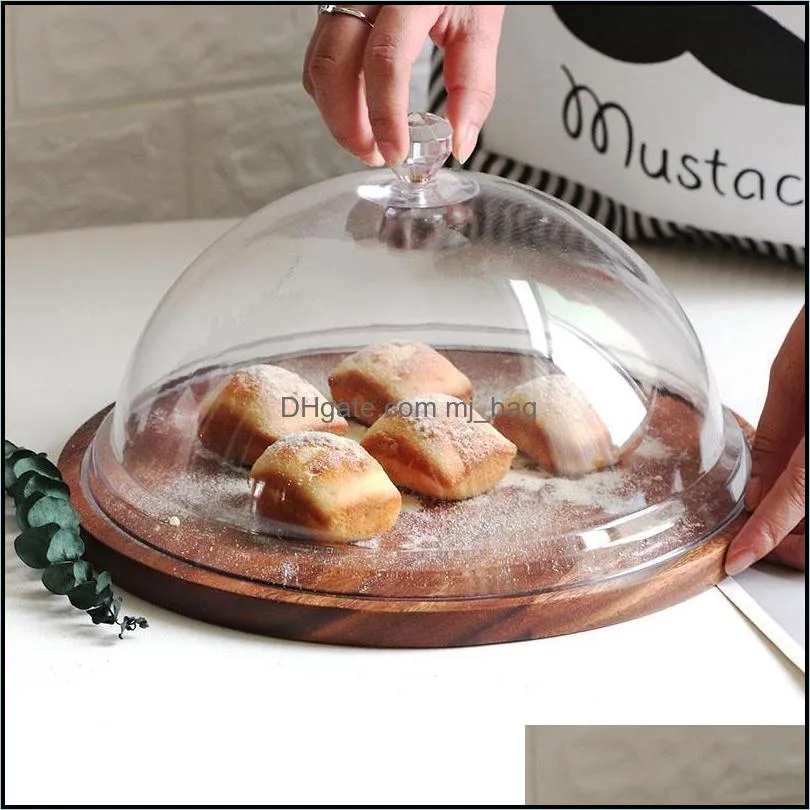 acrylic plexiglass cake display dish bread tray with lid dessert table cover wood plates baking & pastry tools