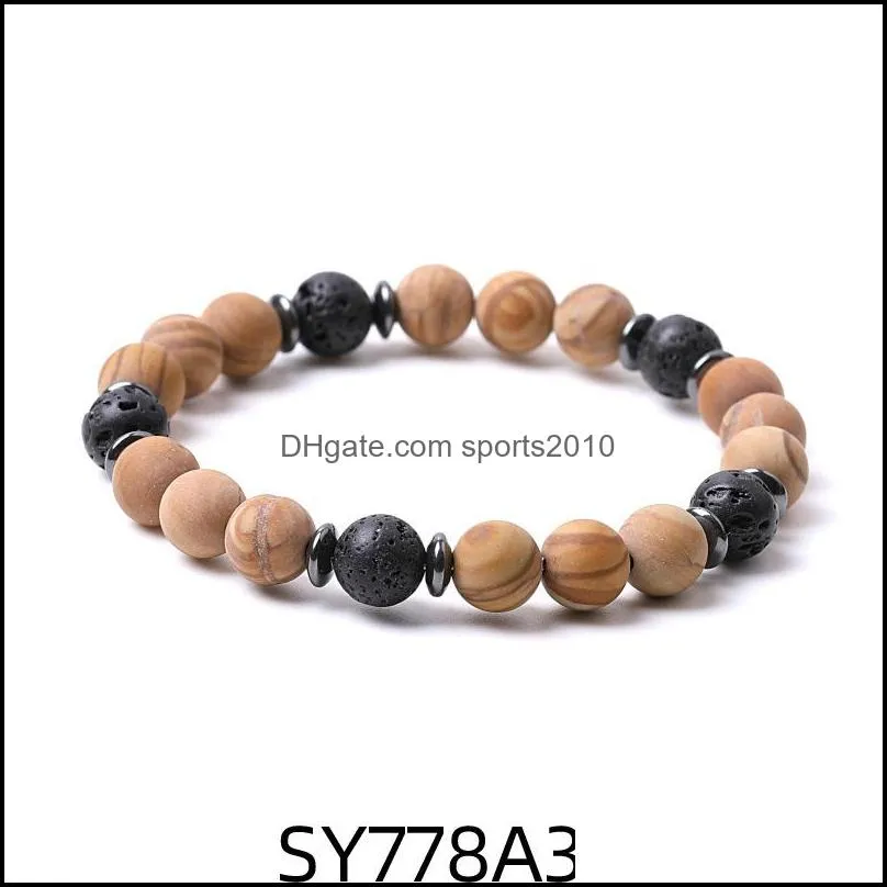 8mm matte wood line stone beads hematite lava stone strand bracelets for women men yoga buddha energy jewelr sports2010