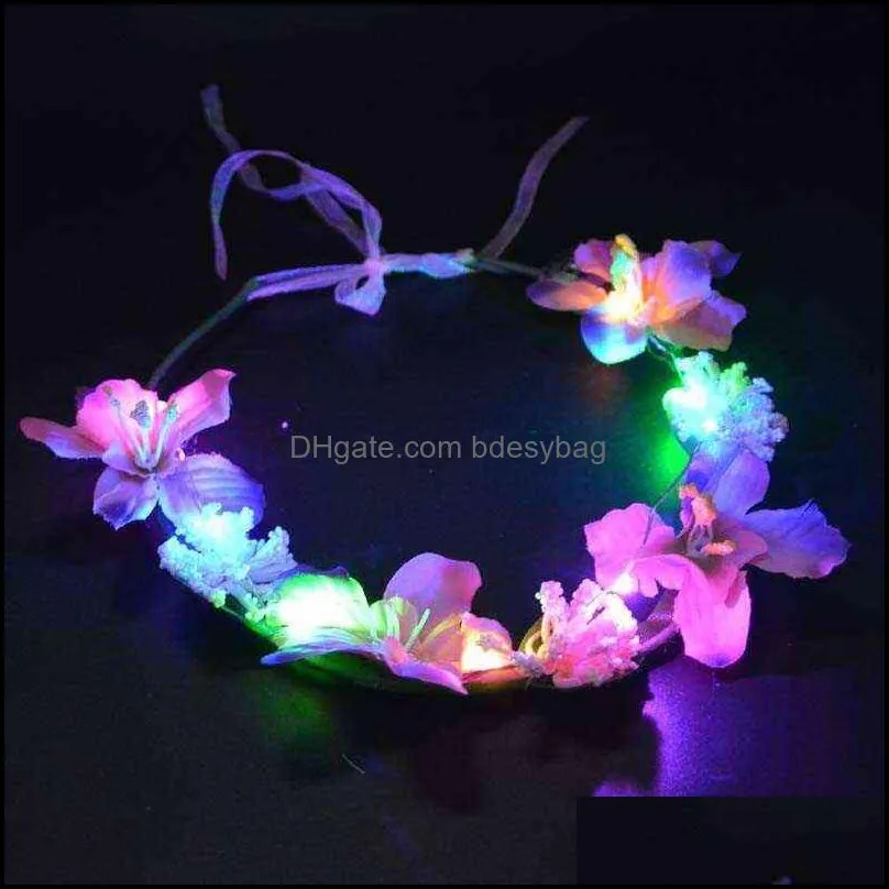 1pcs led lights women girl flower headband glow crown wreath bridal cosplay birthday party wedding carnival halloween y220725