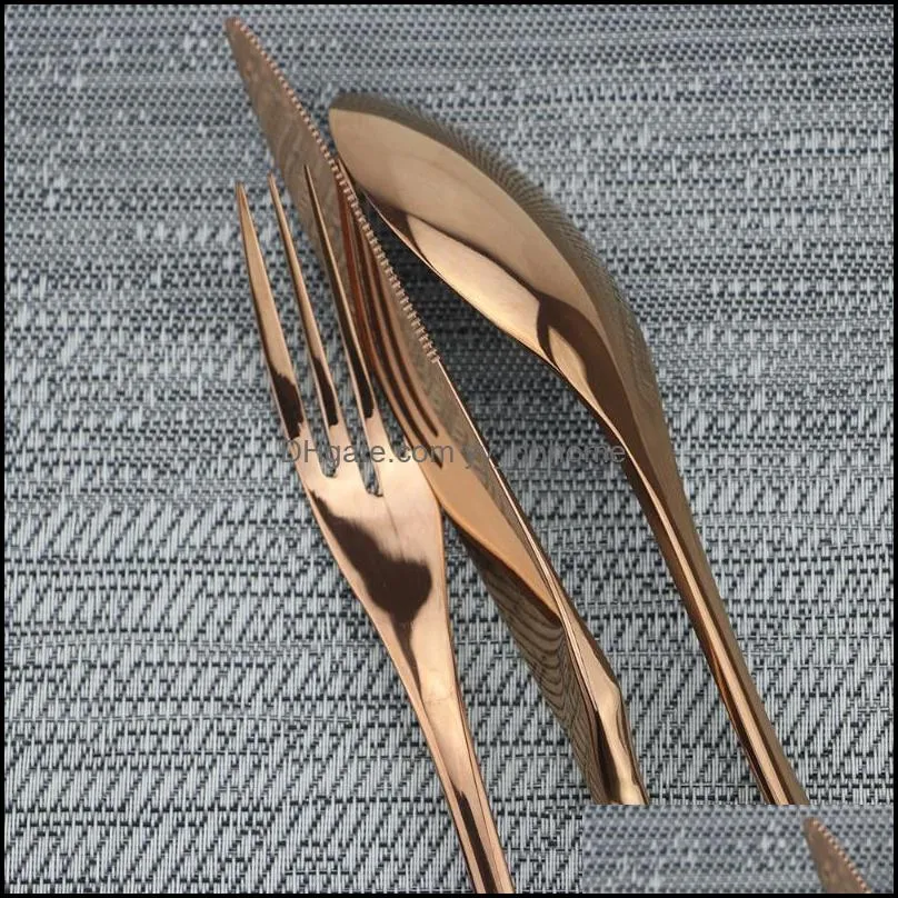 rose gold 5pcs portable travel cutlery set dinnerware set knife fork spoon dessert fork teaspoon silverware stainless steel