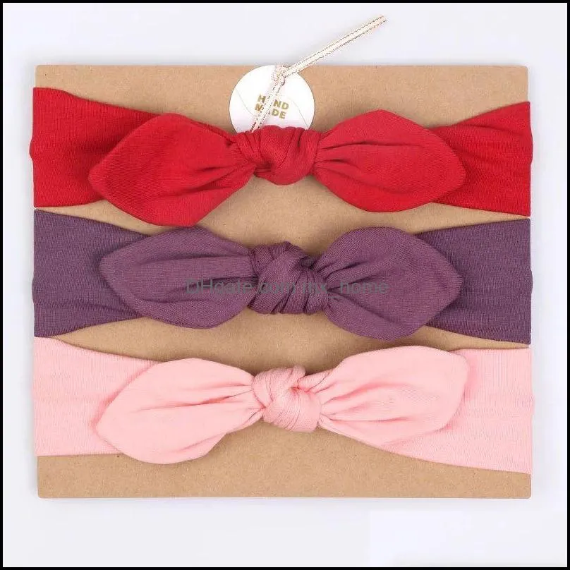 baby girl bowknot headband children hair accessories bunny ear hair band birthday gift stripe 3pcs/set headbands mxhome