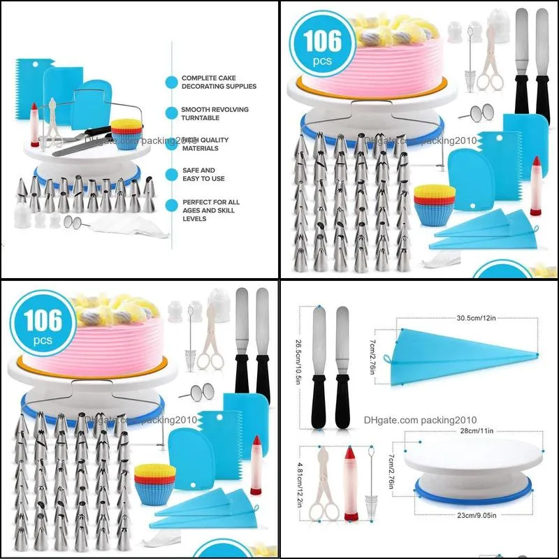 baking & pastry tools 106 pcs multi-function cake decorating kit turntable set tube fondant tool kitchen dessert supplies