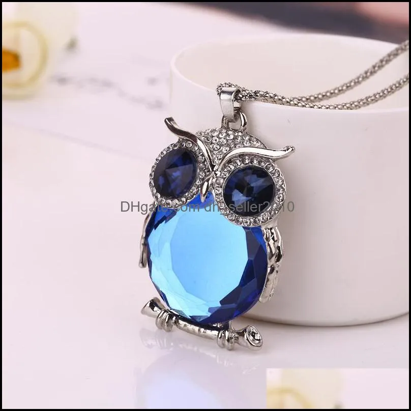 owl rhinestones crystal necklaces clothing accessories sweater long chain necklace