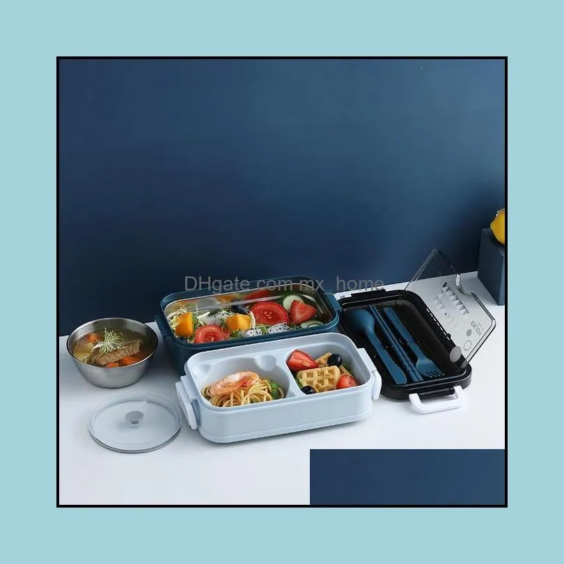 dinnerware sets lunch box 304 stainless steel bento school kids office worker double-layer lunchbox microwae heating storage container