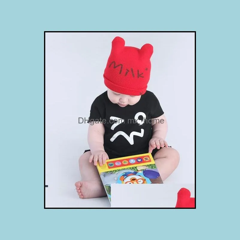 spring autumn infant baby beanies kids cartoon cat milk letters knitted hat child girls boys baby warm caps mxhome